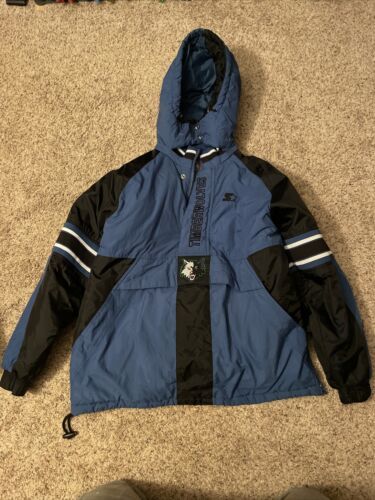 mn timberwolves vintage winter jacket starter pull over half zip puffer Medium 海外 即決 - 0