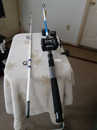 New Trolling Fishing Rod Fire Cast 8'25lb Med/Heavy And Reel Shakespeare ATS 海外 即決