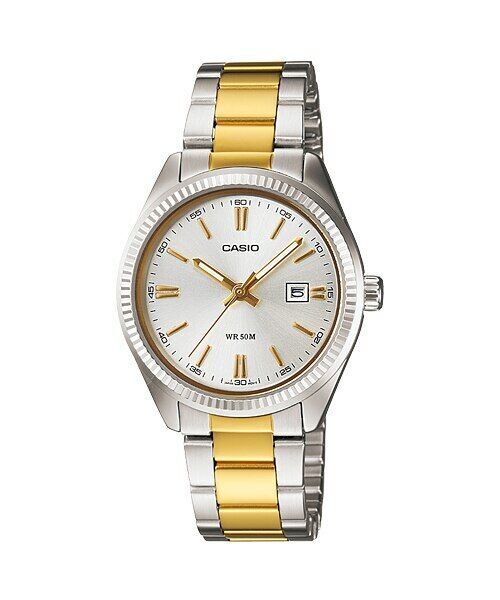 Casio Women Luminous Silver & Gold Stainless Steel Strap Watch LTP-1302SG-7A 海外 即決