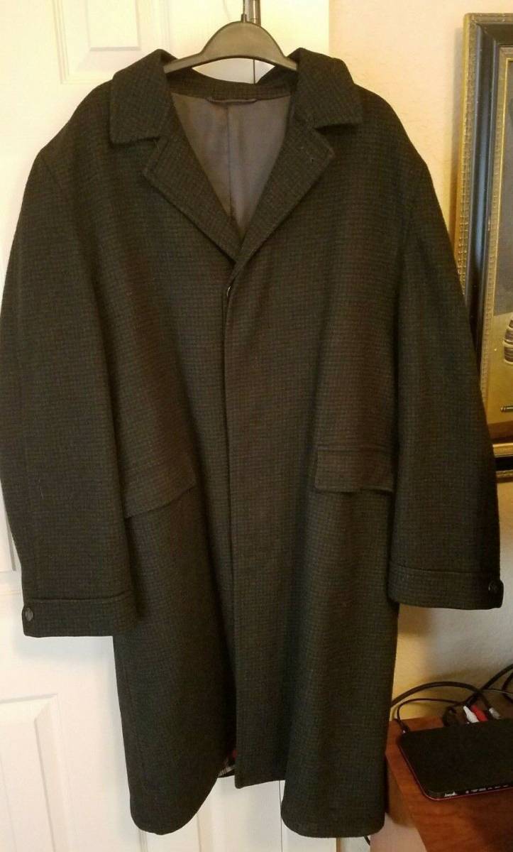 Vintage British S & Q Clothiers Yorkeshire Houndstooth Wool Overcoat size XL 海外 即決
