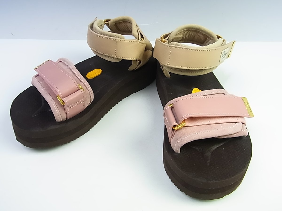 ◆未使用◆SUICOKE/スイコック×Drawer ドゥロワー 別注/22SS レザーストラップ 厚底サンダル◆23cm◆ピンクベージュ◆定価49,500円_画像4