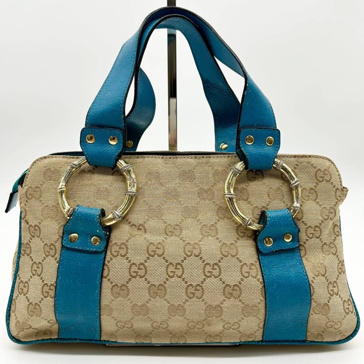 ールのご 希少 GUCCI バンブー GG柄 キャンバス レザー トートバッグ