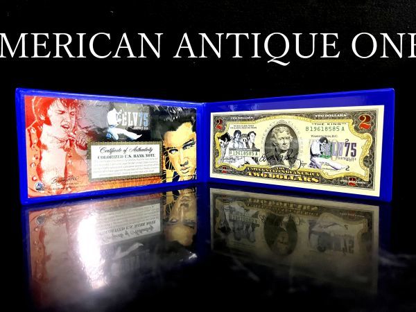 ブランドのギフト エルヴィス プレスリー アメリカで使える本物のお金 記念紙幣 幸運の2ドル札 金貨 エルヴィス・アーロン・プレスリー記念金貨