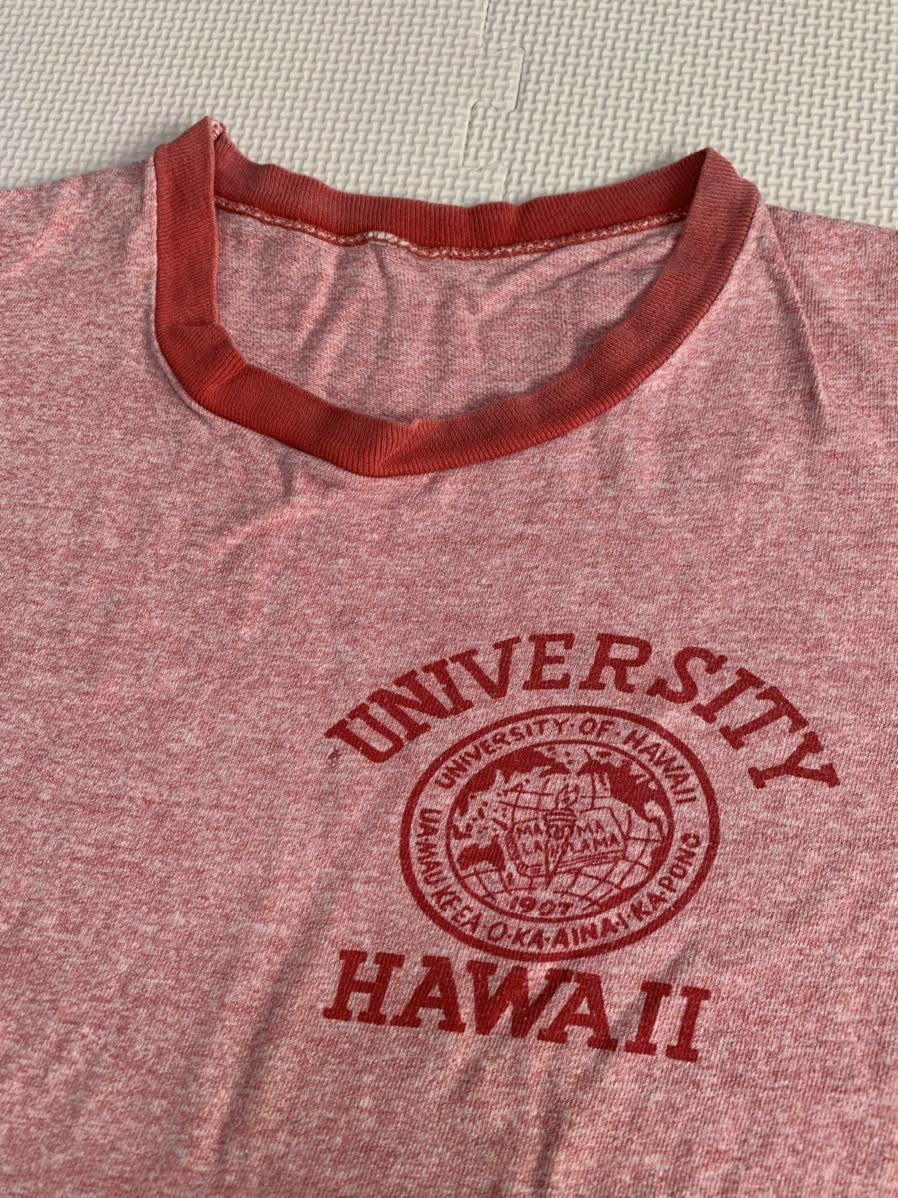 ★80ｓ Ｖｉｎｔａｇｅ ハワイ大学 ＨＡＷＡＩＩ ＵＮＩＶＥＲＳＩＴＹ 霜降り リンガー Ｔシャツの画像2