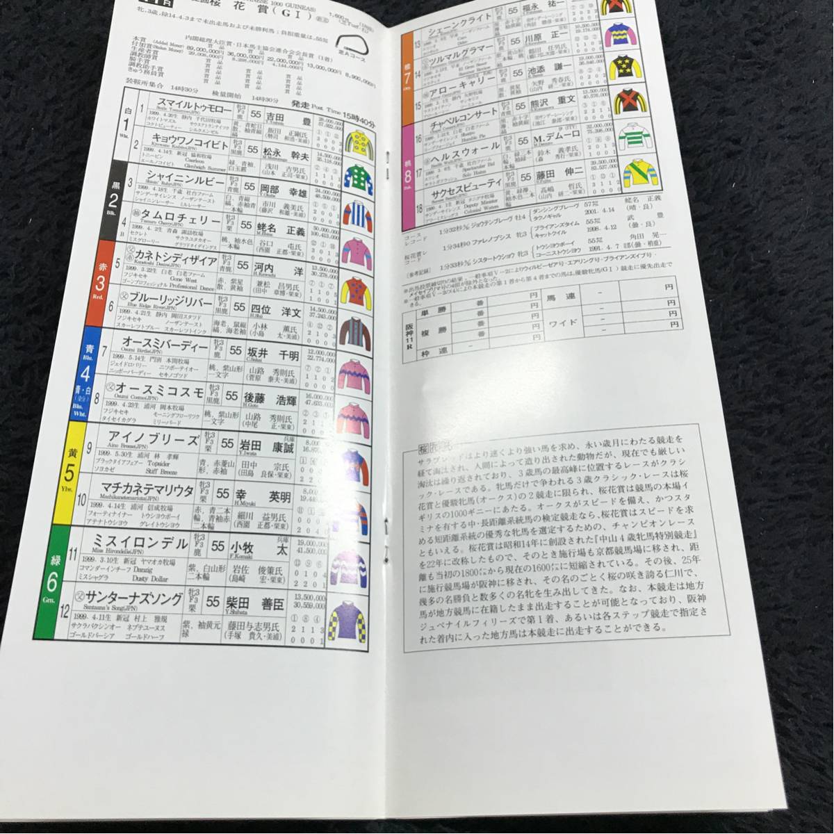 [JRAre- Pro ] no. 62 times Sakura flower . Racing Program (2002.4.7)| Hanshin horse racing place | cover * Tey M Ocean 