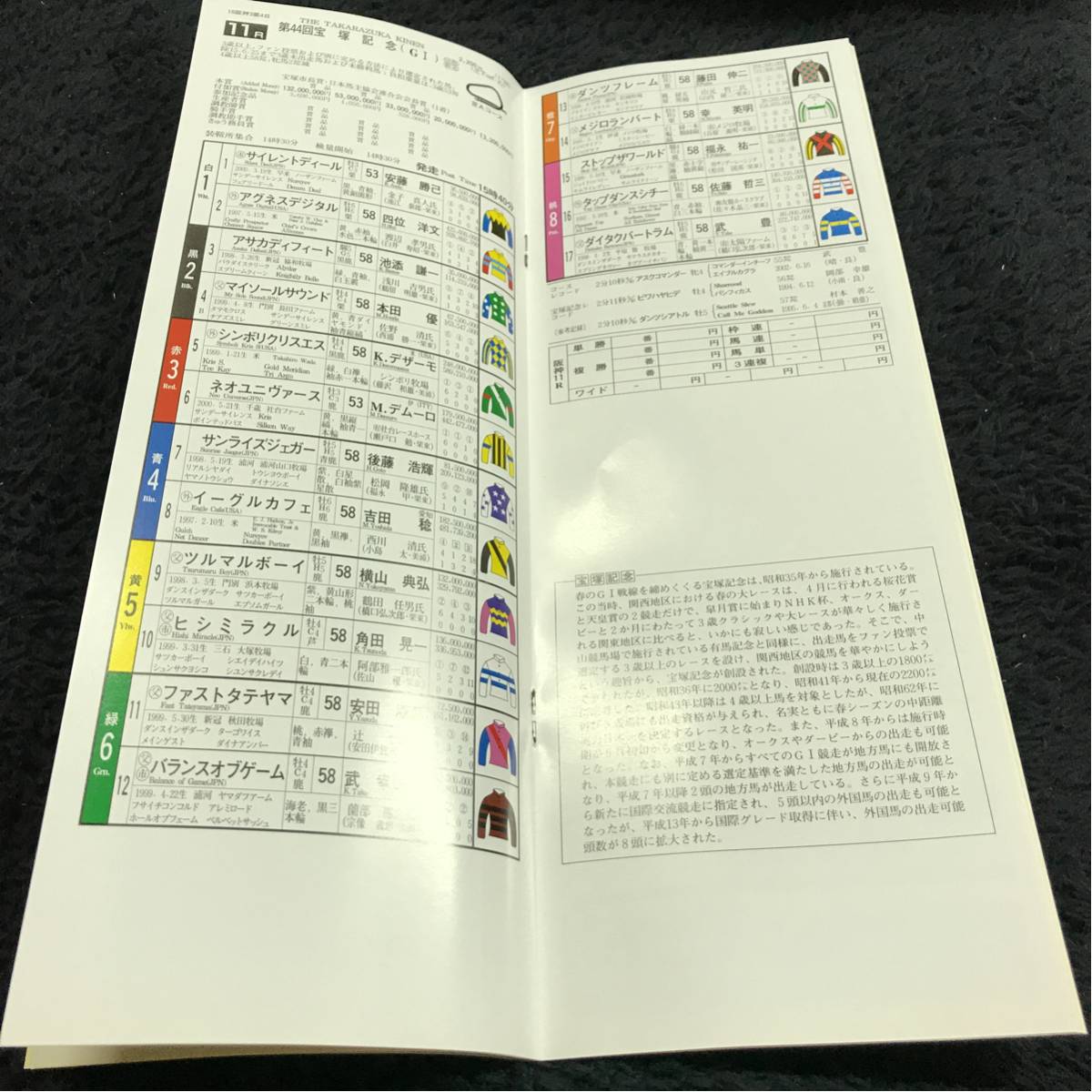 [JRAre- Pro ] no. 44 times Takarazuka memory Racing Program (2003.6.29)| Hanshin horse racing place | cover * Dan tsu frame & wistaria rice field . two * postage 164 jpy 