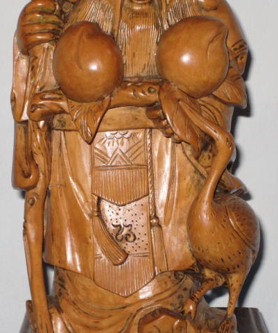 逸品 佛　つげ木彫り　「仙桃鶴寿星老人」　　21.2cm_画像5
