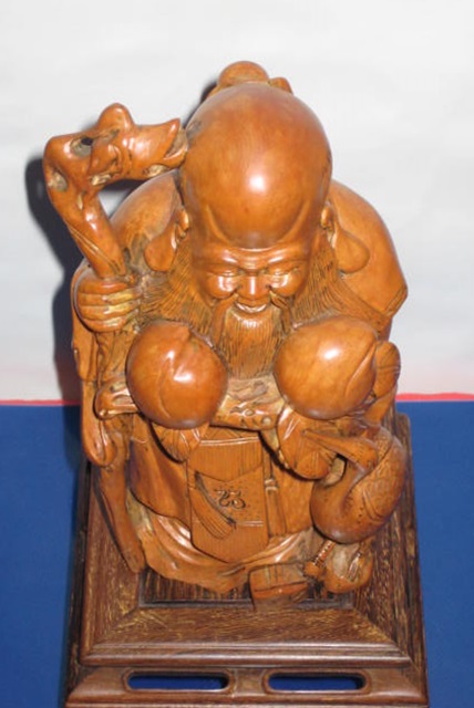 逸品 佛　つげ木彫り　「仙桃鶴寿星老人」　　21.2cm_画像10