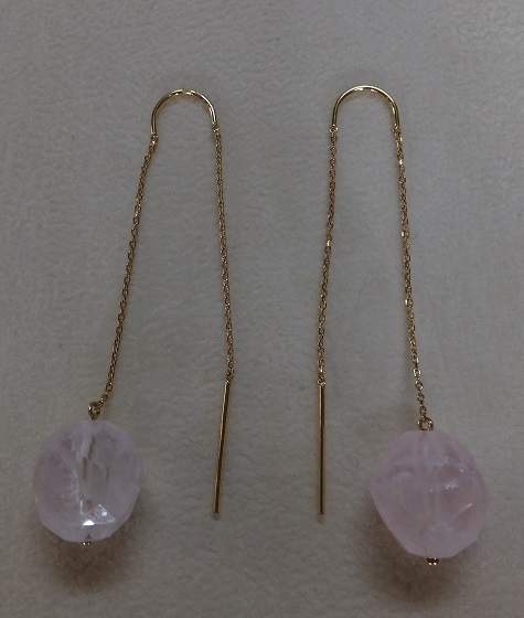 K18 YG STAR JEWELRY rose quartz hook & chain earrings 