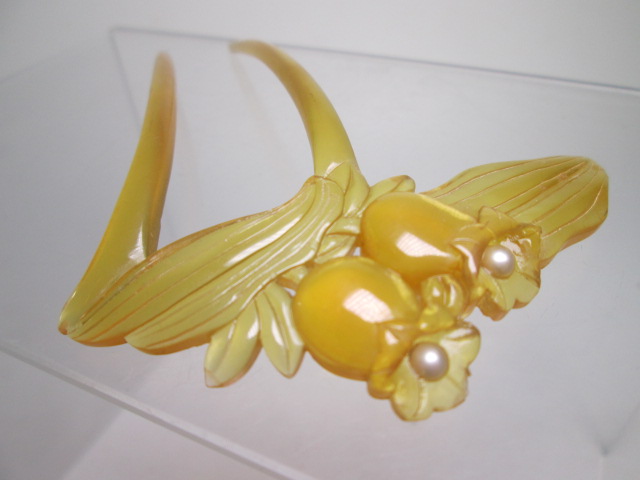 【江月】アンティーク・本鼈甲真珠飾りの花のかんざし_画像2