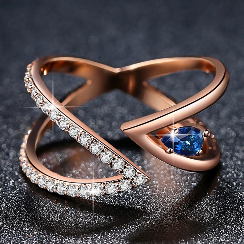  open ring ring ring rose Gold aaa cz blue blue free size lady's Korea Cubic Zirconia #C1499-3