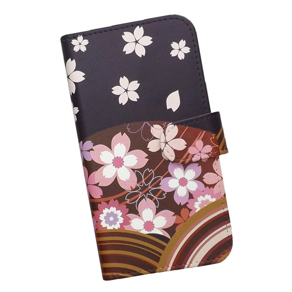 Xperia Ace III SO-53C/SOG08/A203SO　スマホケース 手帳型 プリントケース 花 和柄 桜 扇子 花柄_画像1