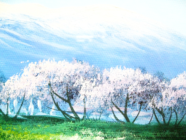 当日発送品  桜と風景を描く人気実力画家 ■ 」F6 白石川と桜 「 中井勝也 油絵 ■ 絵画/タペストリ