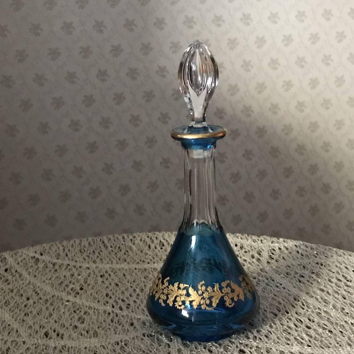 素敵アンティークサンルイSt LouisポーリーンPaulineフラコーン香水瓶 クリスタルガラス ブルー フランスアンティークFrance_画像2