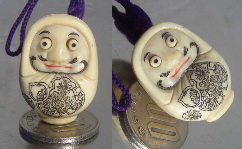 .. eyes ..Goggle eyed DARUMA.. good boat ( latter term ) netsuke Uni -k from .........daruma Takumi worker Japan industrial arts tradition ivory manner beautiful 