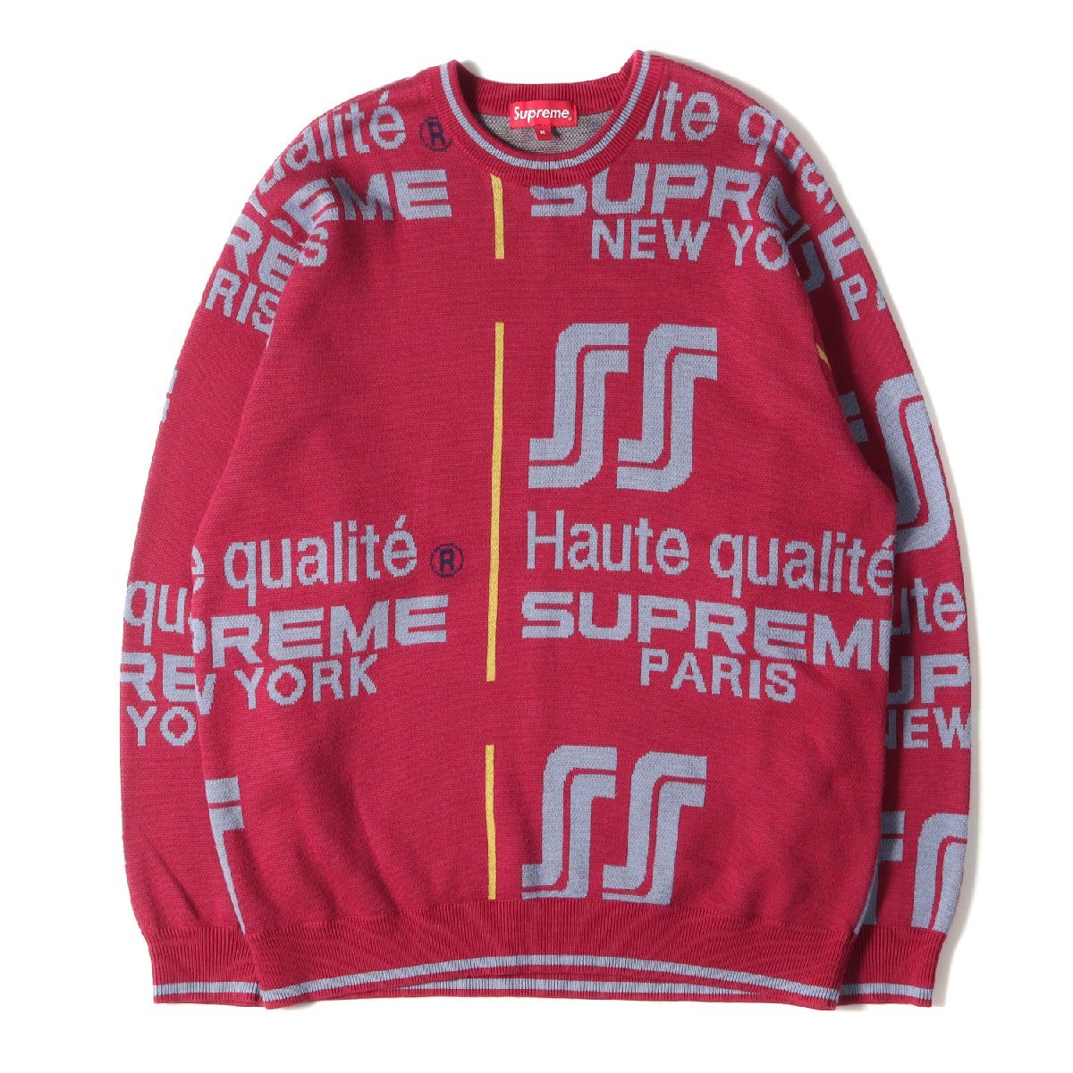 美品 Supreme シュプリーム ニット グラフィック コットンニット セーター Qualite Sweater 20SS ピンク M トップス 長袖 プルオーバー