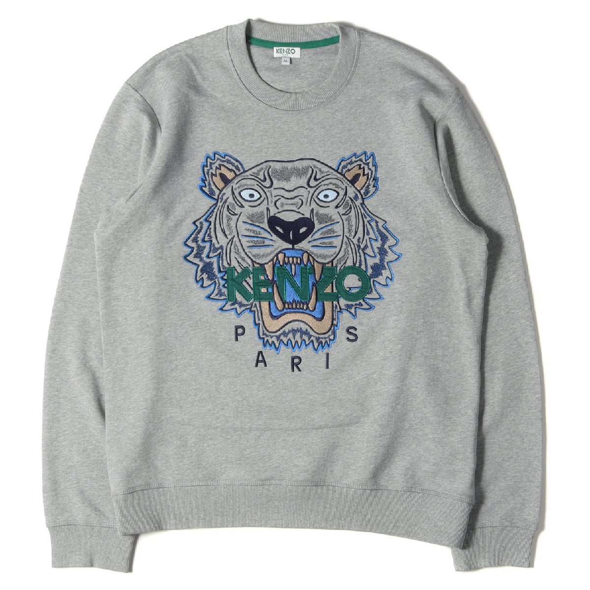 KENZO ケンゾー スウェット タイガー 刺繍 クルーネックスウェット トレーナー 裏毛 ブランド ロゴ アイコン 19AW グレー M 