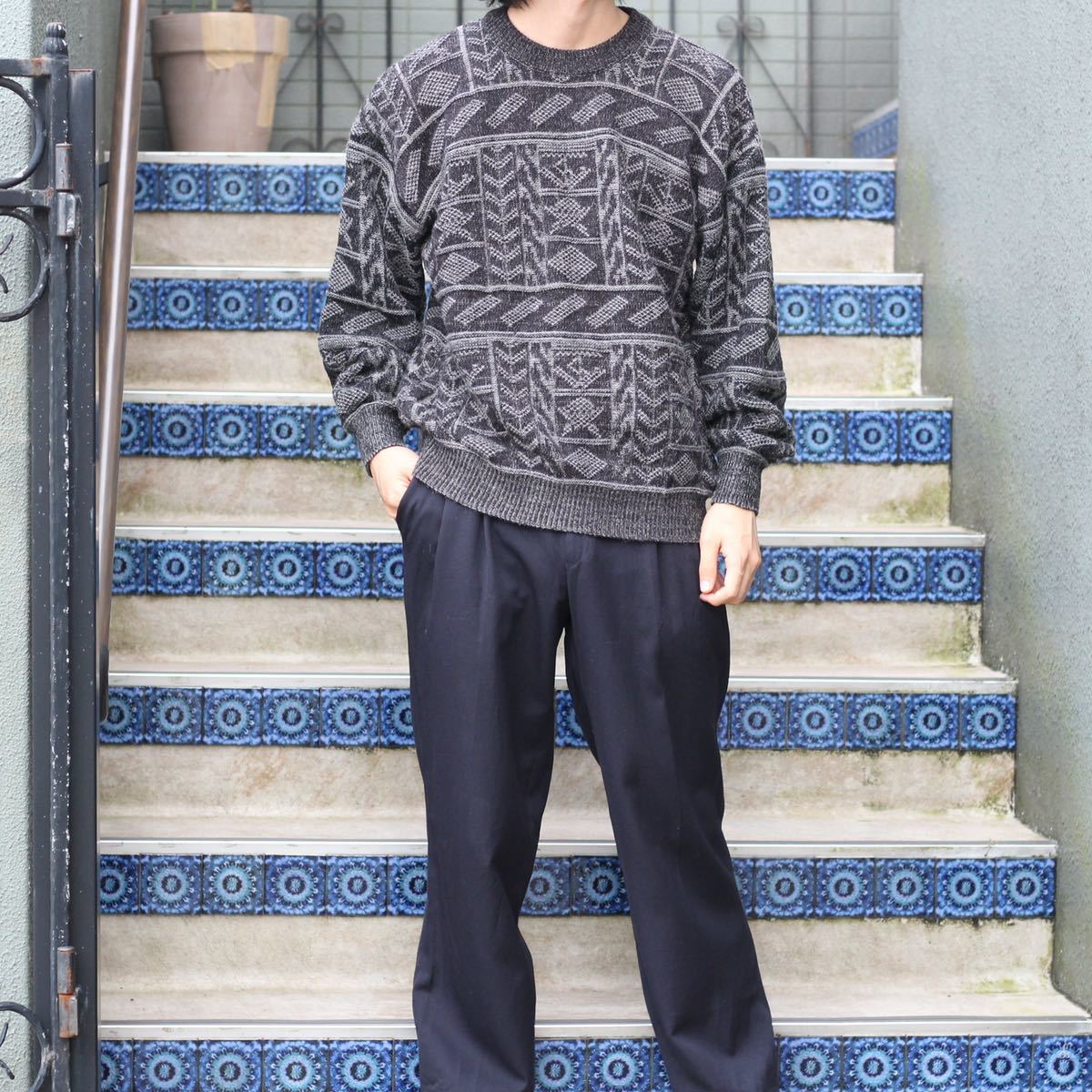RETRO VINTAGE CITY HOUSE PATTERNED ALL OVER KNIT/レトロ古着総柄