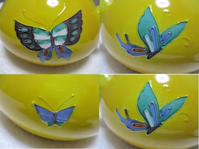 C209/美品【 京焼 洸春窯 黄交趾蝶文 急須1点&湯呑5客】和食器/前