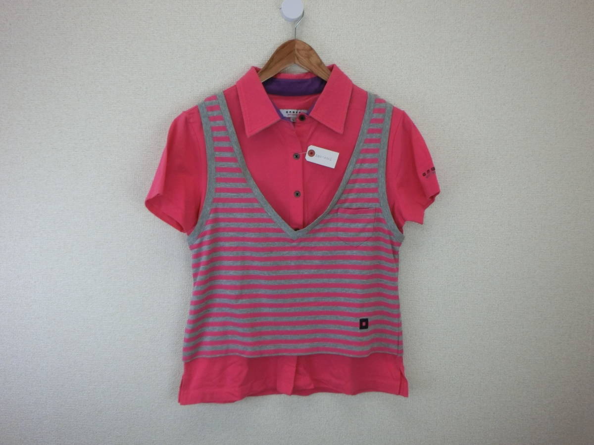 【感謝セール】【美品】ONOFF(オノフ) ポロシャツ ピンクグレー レディース L ゴルフウェア 2012-0036 中古_画像1