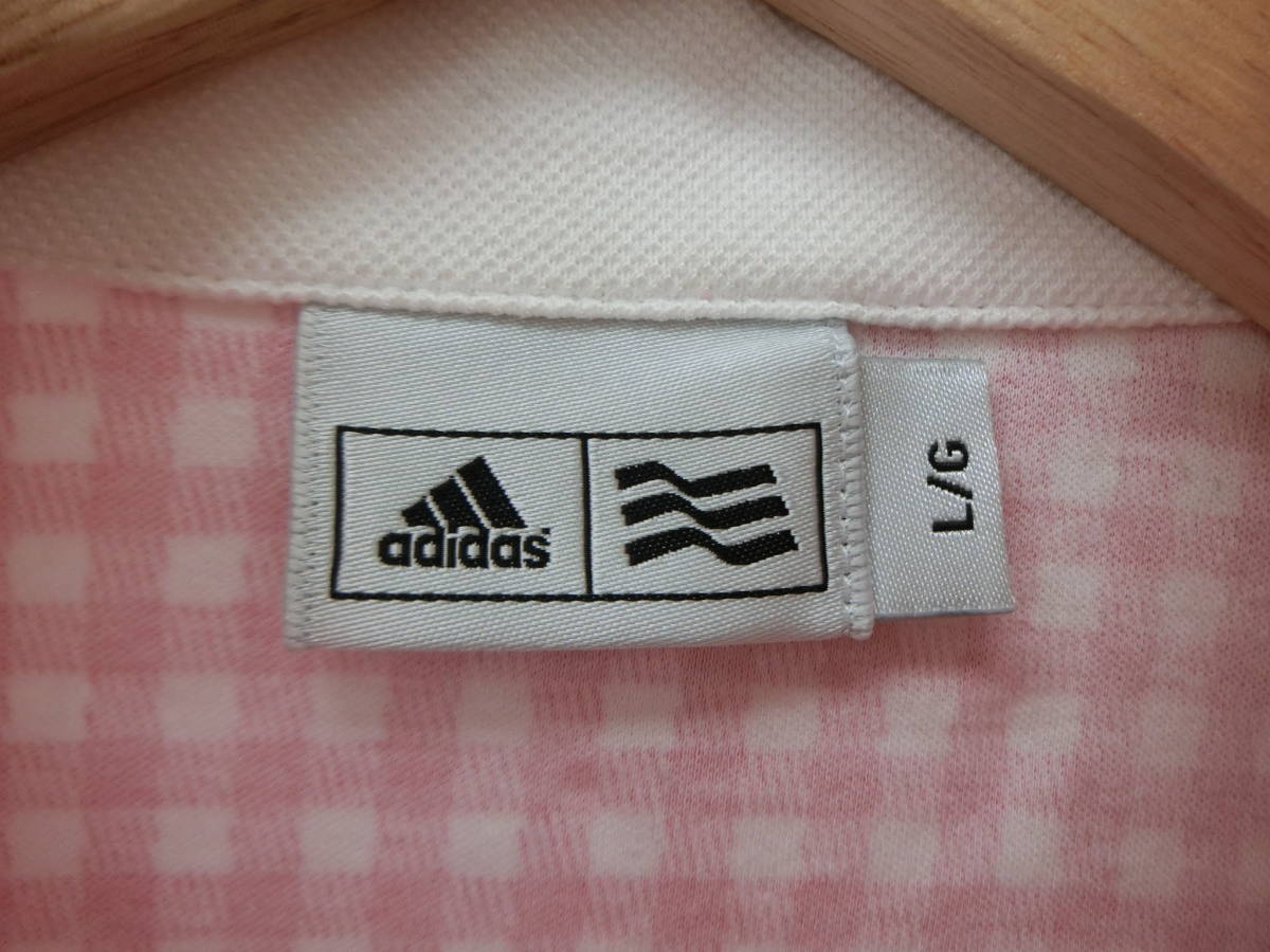 【感謝セール】【美品】adidas(アディダス) ハーフジップポロシャツ ピンク白 レディース L/G ゴルフウェア 2009-0178 中古_画像3