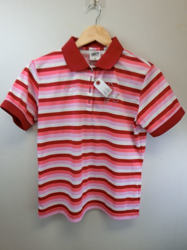 【感謝セール】PARADISO(パラディーゾ) ポロシャツ 赤×ピンク×白ボーダー レディース L ゴルフウェア 1906-0044 中古_画像1