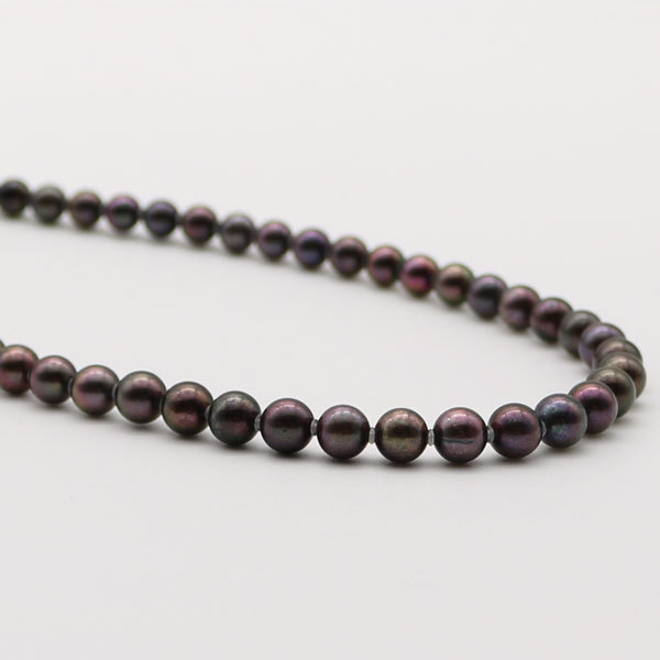 輝く高品質な シルバー ブラックカラー ブラックパール 黒真珠 6.5mm