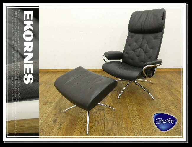 ◆CY809◆展示品◆EKORNES エコーネス◆メトロスター◆黒総革◆ストレスレスチェア&オットマンセット◆1人掛けソファ◆オールレザー◆37万_画像1