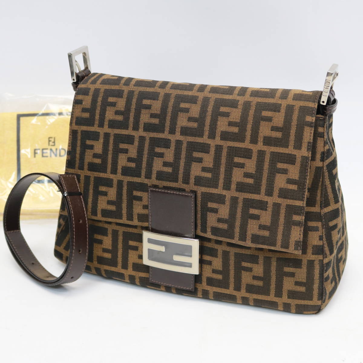 FENDI ズッカ ジャガード ブラウン レザー ワンショルダーバッグ 純正