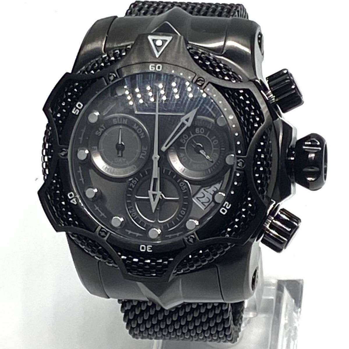 【定価25万円！】★激レア! ●デカ重! インビクタ invicta ベノム 黒 メンズ ブラック メンズ 腕時計 クロノグラフ デイト クォーツの画像3