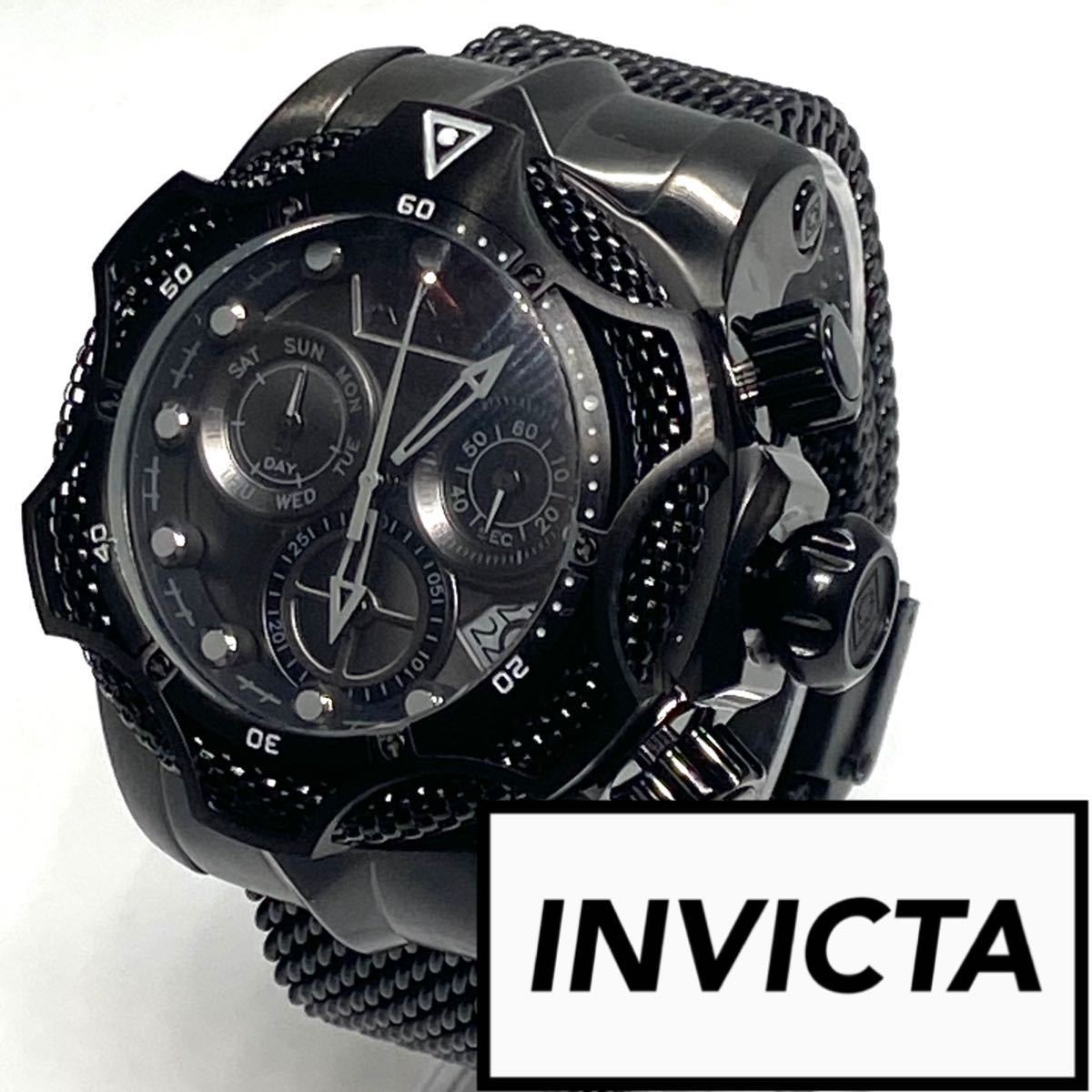 【定価25万円！】★激レア! ●デカ重! インビクタ invicta ベノム 黒 メンズ ブラック メンズ 腕時計 クロノグラフ デイト クォーツの画像1