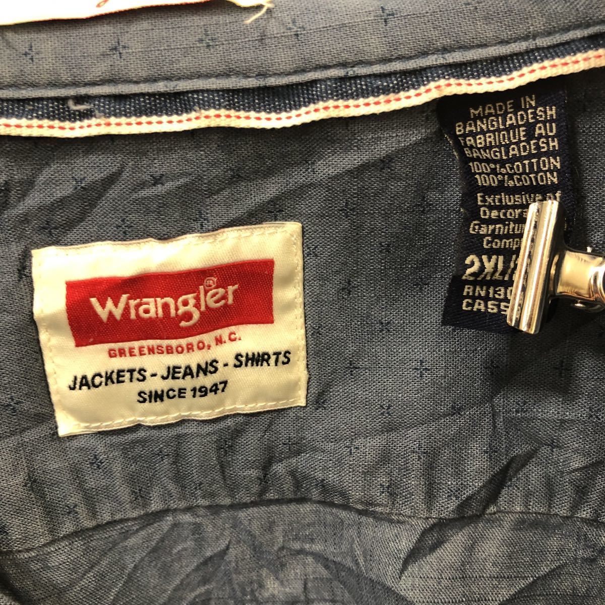 Wrangler 長袖シャツ 2XLサイズ ラングラー ネイビー ビッグサイズ ボタンダウン 古着卸 アメリカ仕入 t2210-3187_画像7