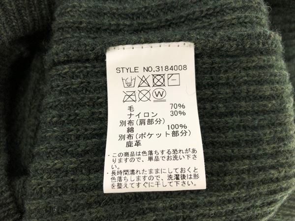 Schott ショット ジップアップ コマンドセーター ウールニット レザーポケット ダークグリーン SIZE:M MH632022100305_画像8