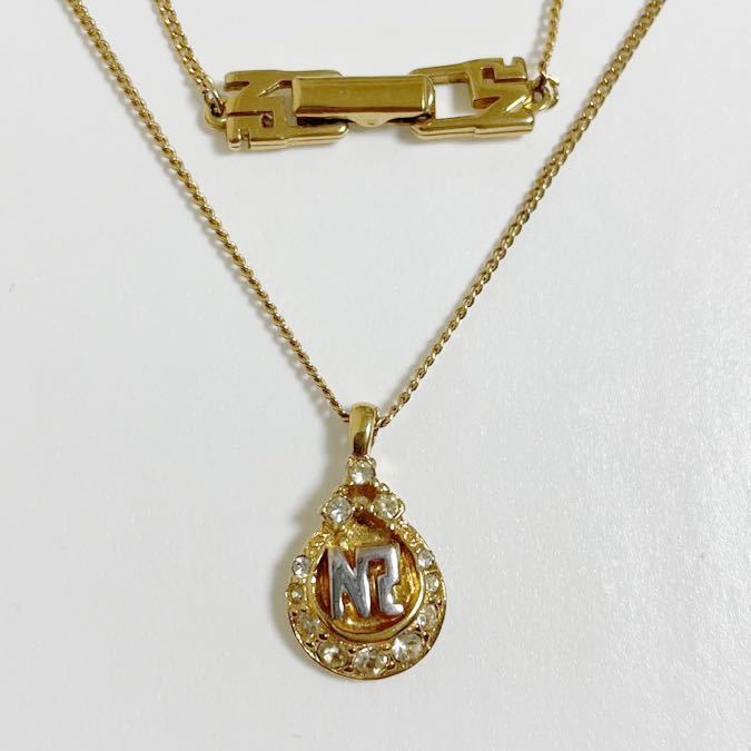 即決 NINA RICCI ニナリッチ ラインストーン ロゴ ネックレス ゴールド