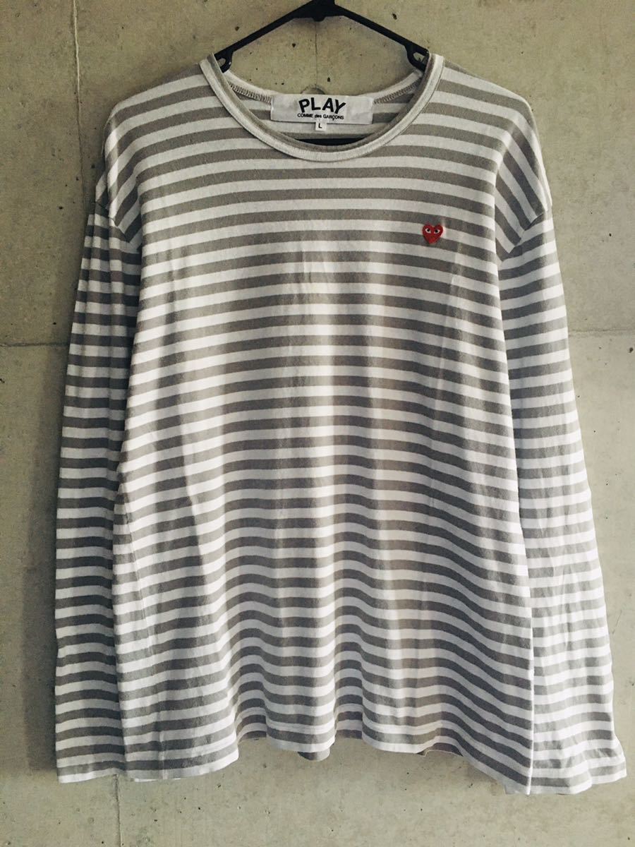 プレイコムデギャルソン リトルハート グレー ボーダー ロング Tシャツ