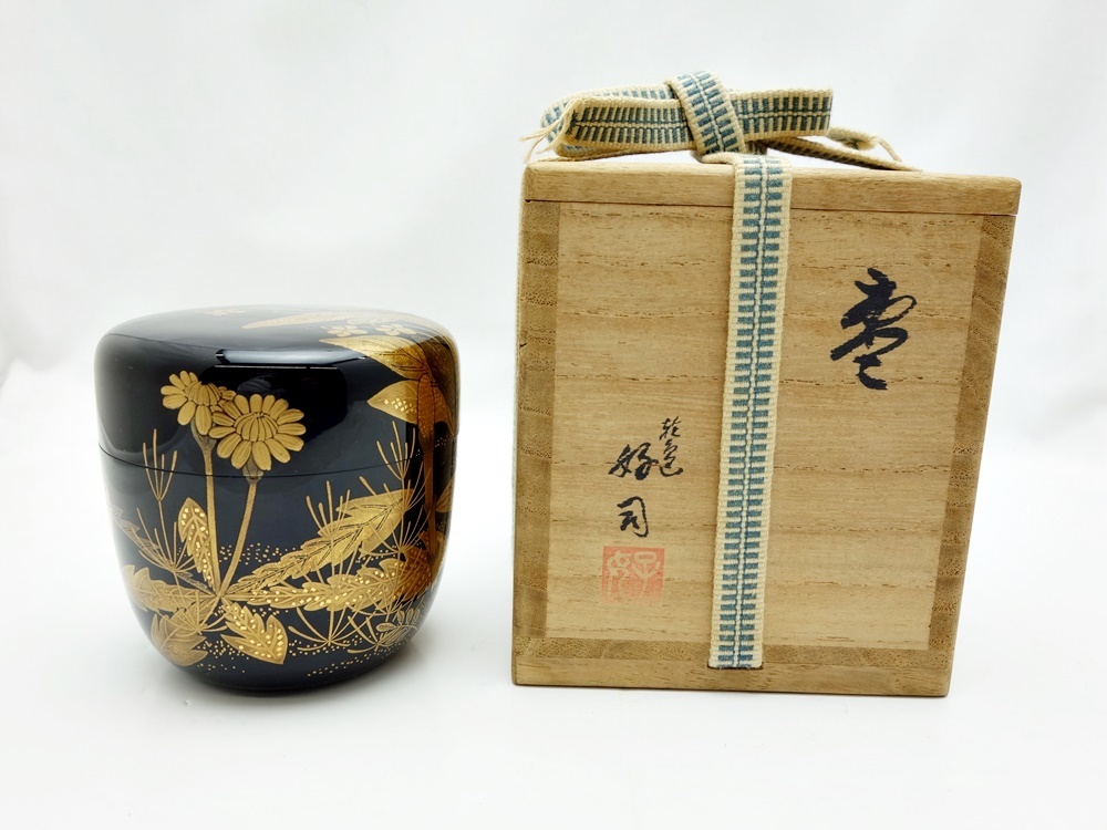 A22-512 角好司 角 好司 作 棗 蒔絵 金彩 共箱つき 木箱 茶道具 漆器