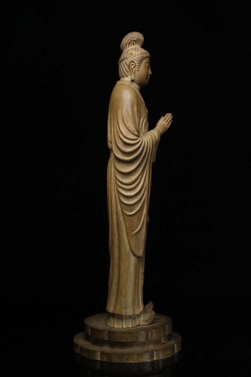 ヤフオク! - 【LIG】時代仏教美術 木彫 菩薩立像 特大64㎝ 細...
