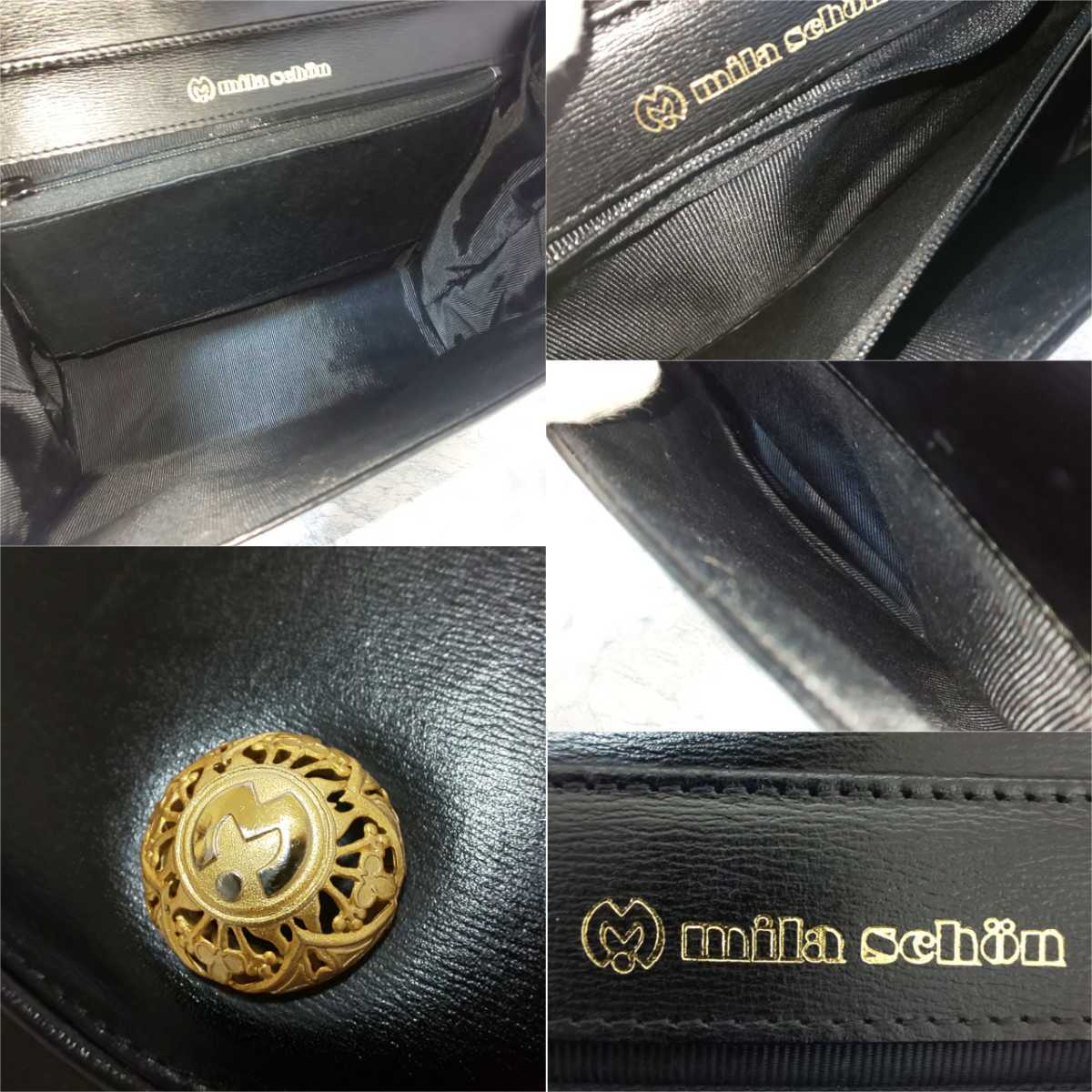 【美品/希少】mila schon ミラショーン フォーマル ハンドバッグ レザー 本革 ゴールドロゴ金具 冠婚葬祭 入学式 入園式 卒業式 卒園式