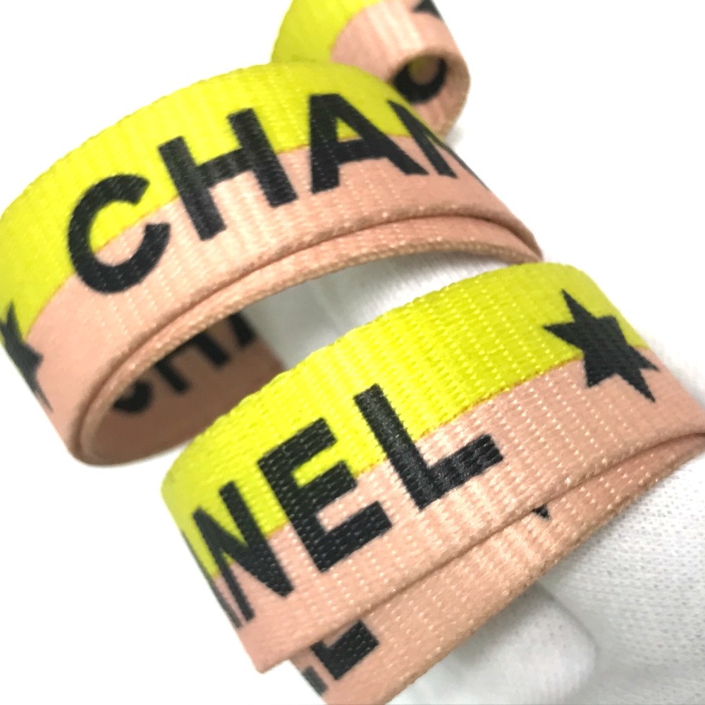 CHANEL シャネル ロゴ ネックストラップ ネックレス キャンバス ピンク×イエロー レディース【中古】_画像7