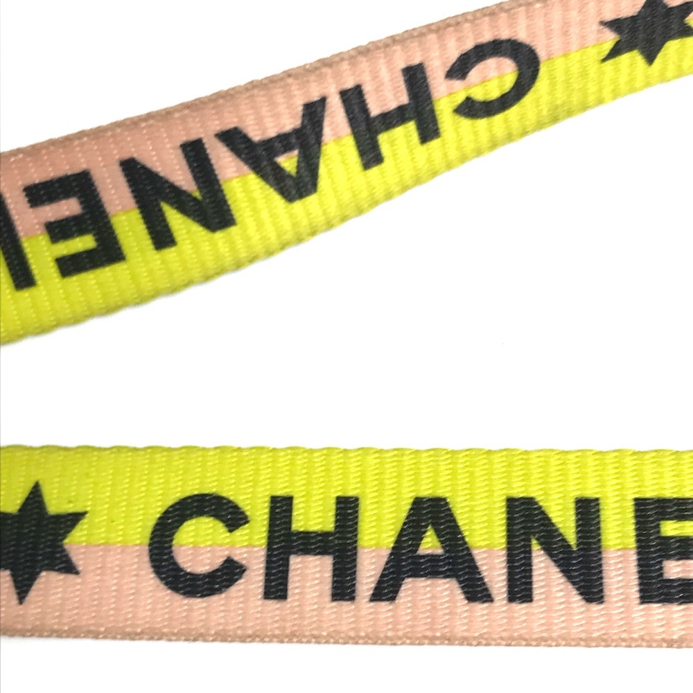 CHANEL シャネル ロゴ ネックストラップ ネックレス キャンバス ピンク×イエロー レディース【中古】_画像8