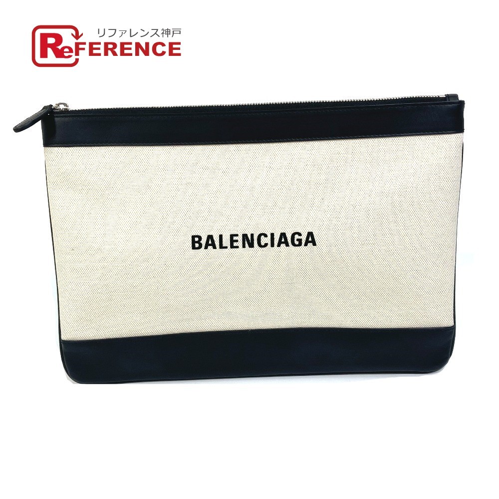 BALENCIAGA バレンシアガ 420407 ロゴ ネイビークリップ M ポーチ クラッチバッグ キャンバス アイボリー ユニセックス【】