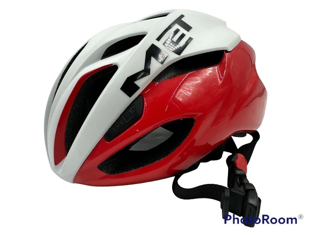 MET Rivale ロードヘルメット ロードバイク サイクリング 超軽量 レッドホワイト サイクリング 自転車 メット サイズ M 54-58cm ロゴ入り