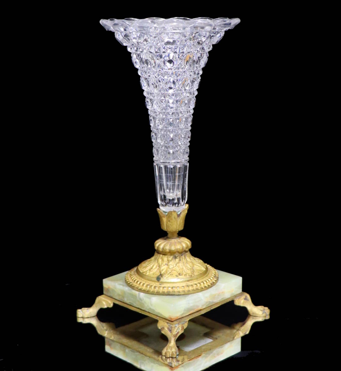 オールド・バカラ (BACCARAT) 1880年頃 美術館級 大型センターピース 花瓶 ブロンズ×大理石×クリスタル ディアマン アンティーク 置物