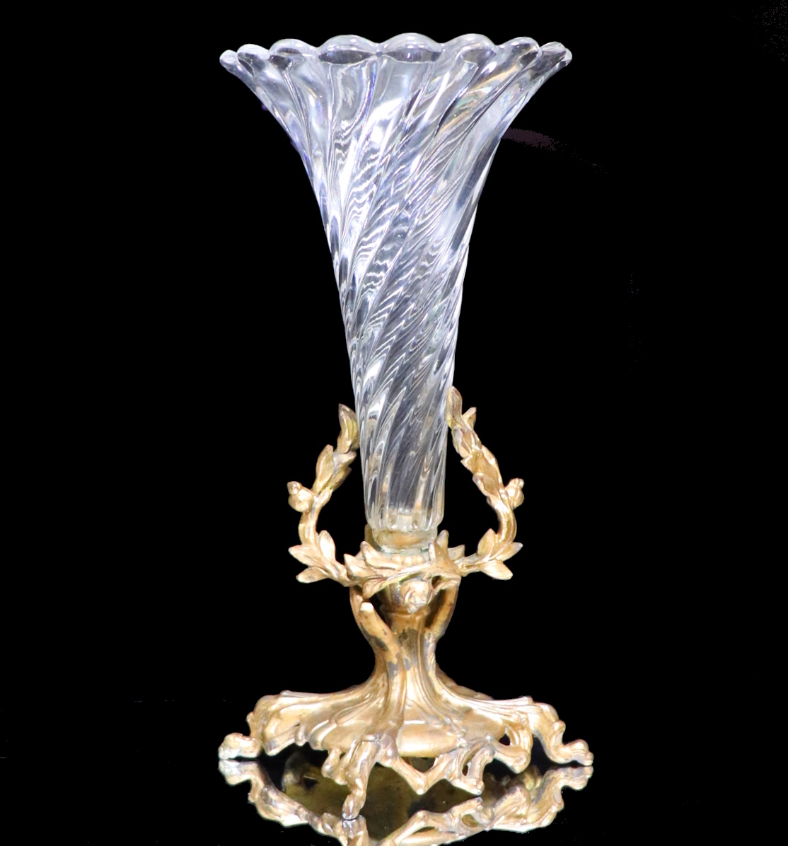 オールド・バカラ (BACCARAT) 美術館級 大型センターピース 花瓶 ブロンズ装飾 バンブー アンティーク 壺 花器 アンティーク レア 置物_画像1