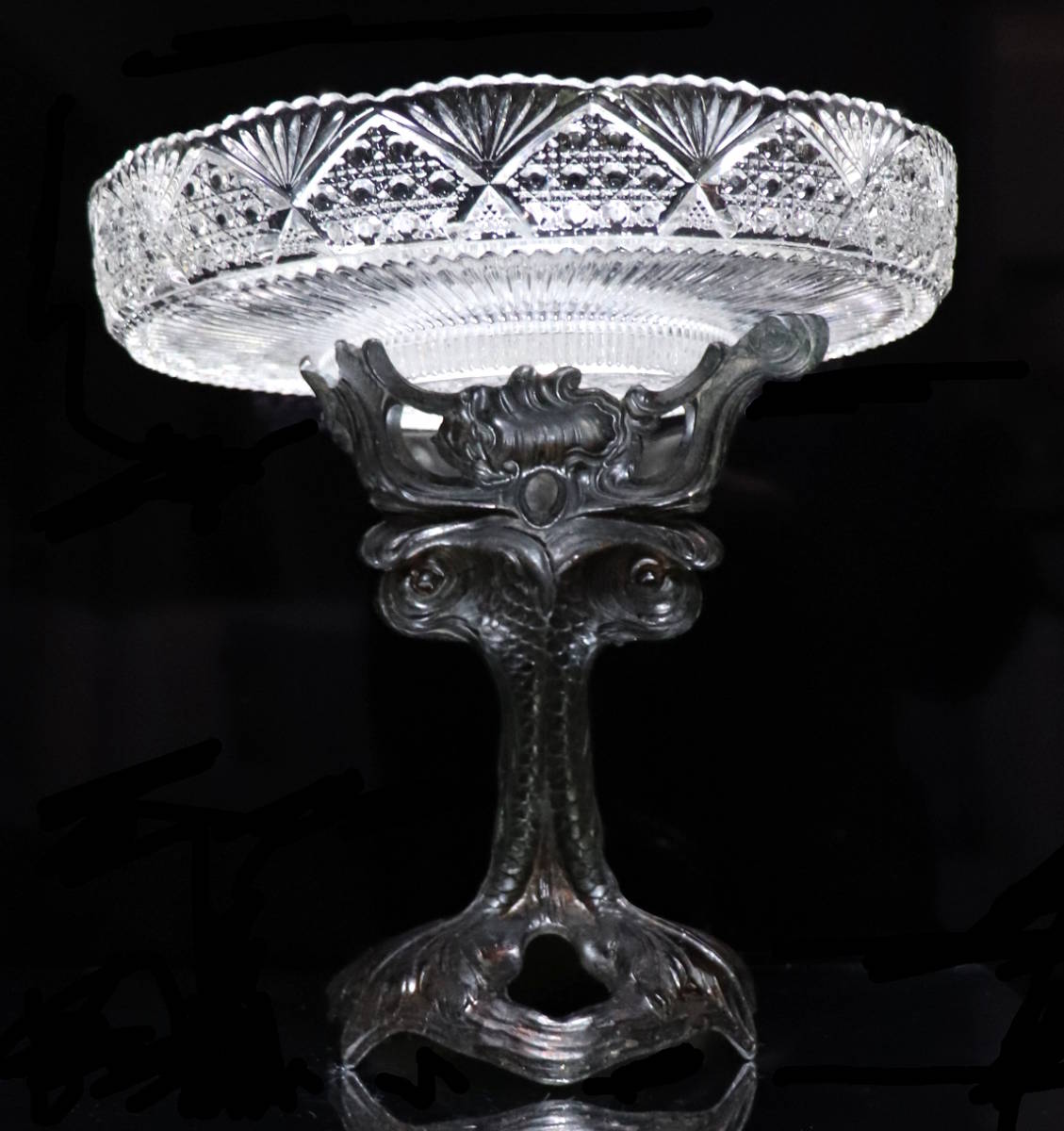 オールド・バカラ (BACCARAT) 1890年 錬鉄製 ドルフィン造形 ボウル