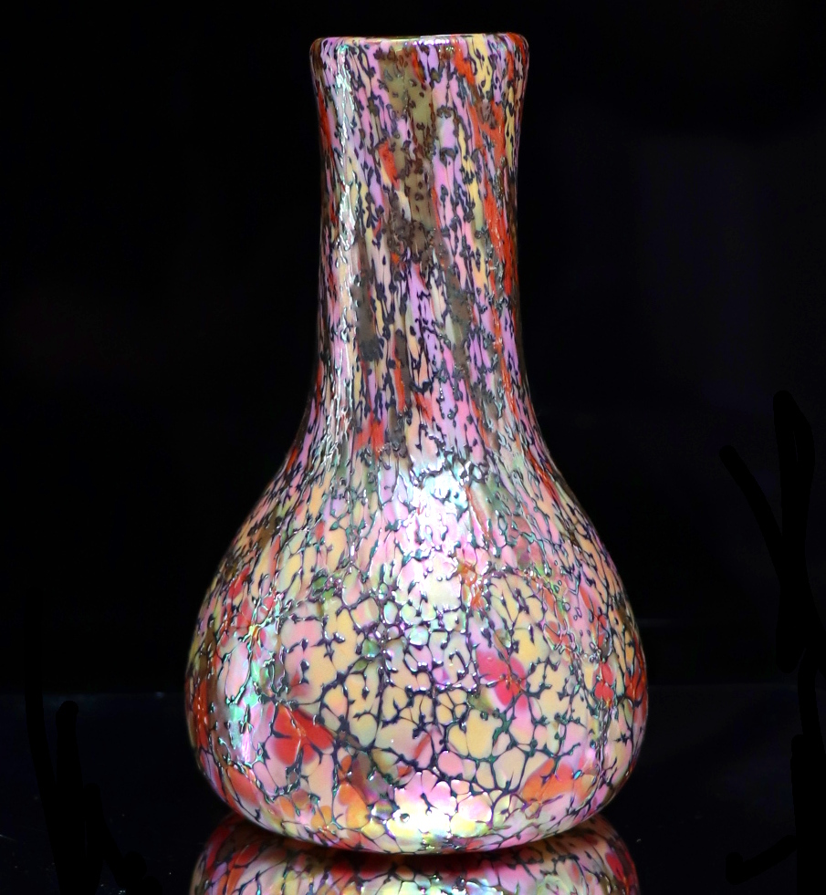 アンティーク スティーヴンス＆ウイリアムス 1890年頃 激レア エナメル 花瓶 アートガラス 玉虫色 アールヌーヴォー 希少 硝子