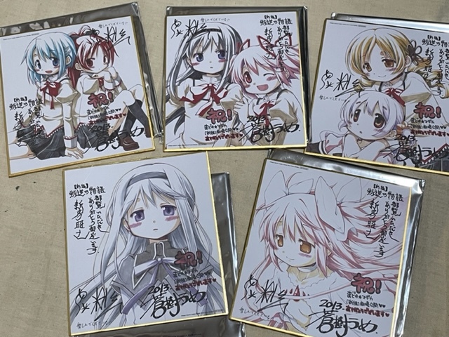  festival * repeated movie .! theater version magic young lady ...* Magi ka( new compilation ). reverse. monogatari *. place memory Special made Mini autograph square fancy cardboard all 5 kind AM...mami... apricot ...*....