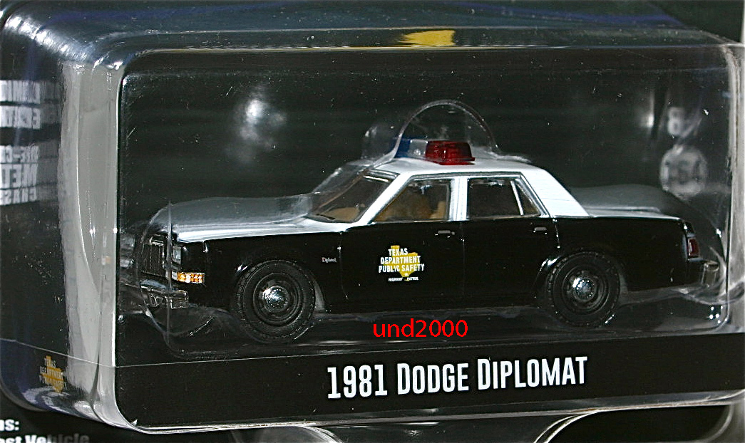 Greenlight 1/64 1981 Dodge Diplomat Dodge ti Pro mat teki suspension highway Patrol Texas Highway Patrol Police car green lai