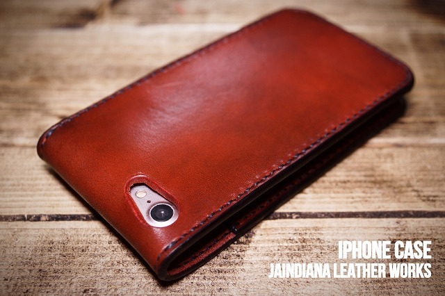  hand made saddle leather iPhone7*8*SEke- Vintage dyeing bar gun ti-