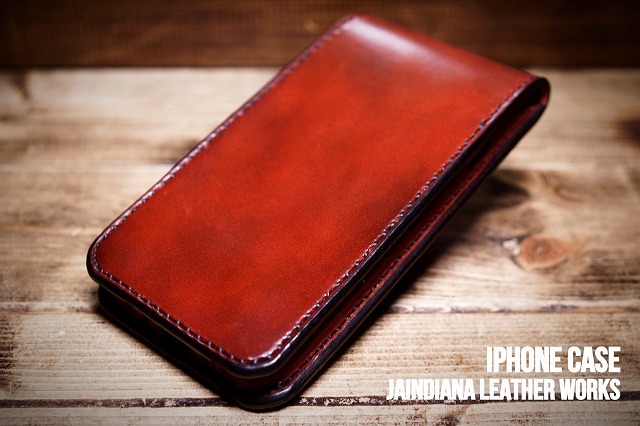  hand made saddle leather iPhone7*8*SEke- Vintage dyeing bar gun ti-